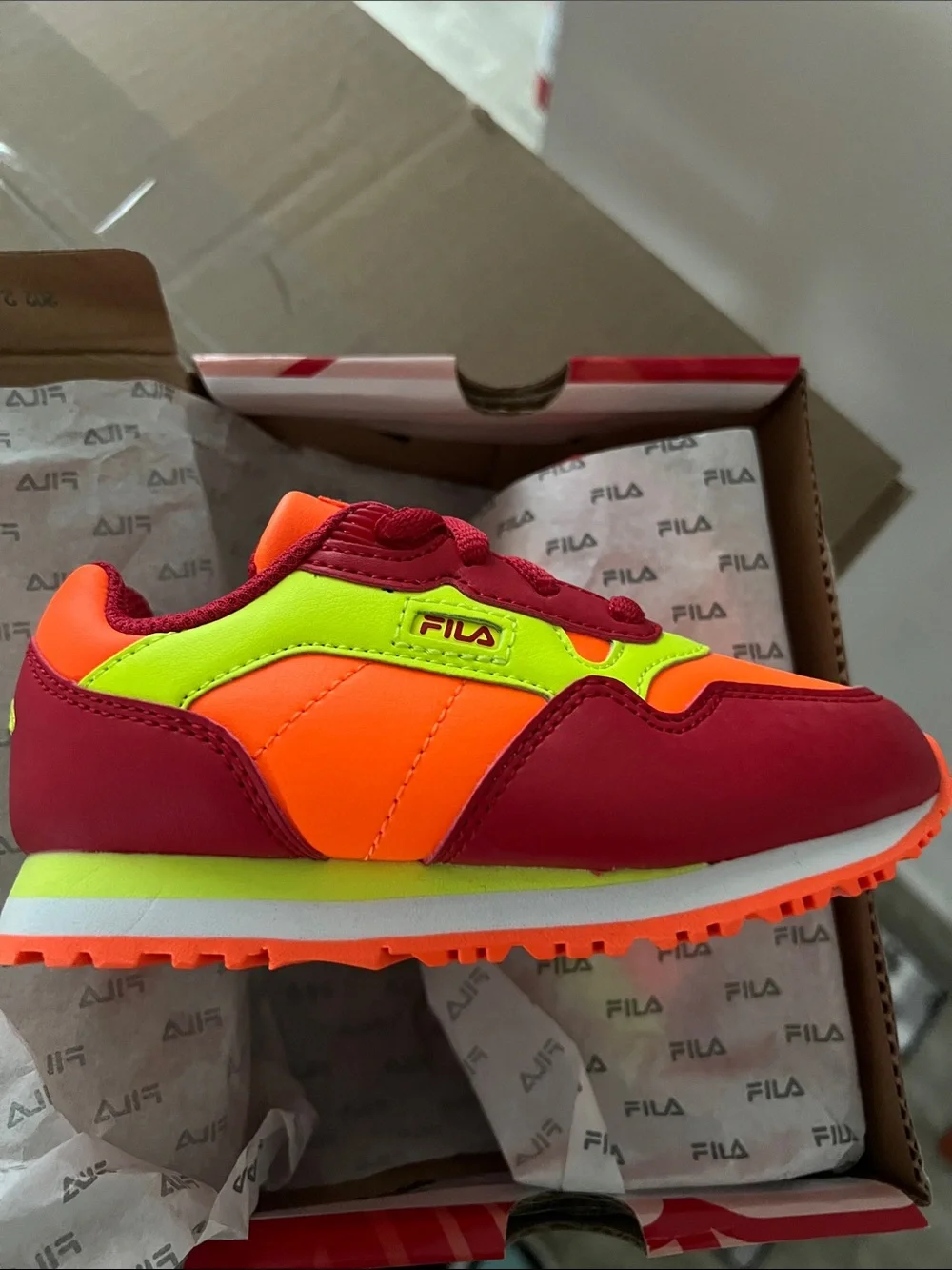 Fila Kids Neon Orange and Neon Green Lace-Up Sneakers